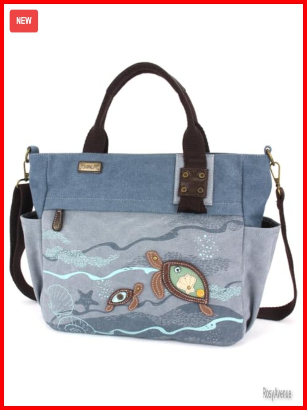 Canvas Print Pocket Tote Shoulder Purse Detachable Crossbody Strap